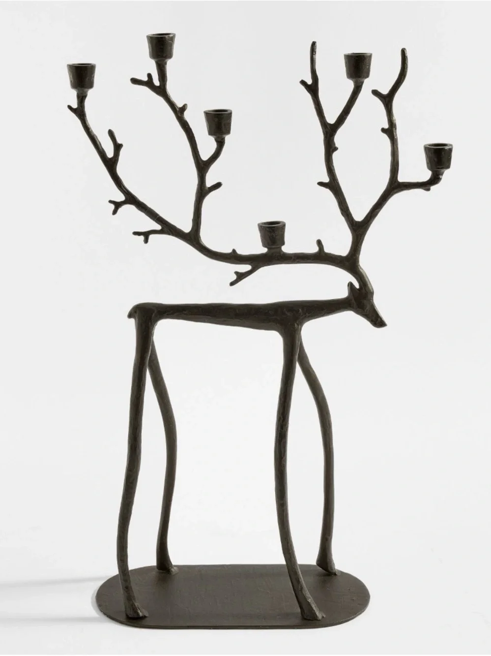 Pottery Barn Bronze Sculpted Reindeer Taper Candle Holder Centerpiece